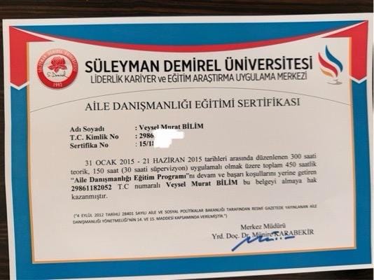 Aile Danışmanlığı Eğitimi Sertifikası — Süleyman Demirel Üniversitesi LİKAM