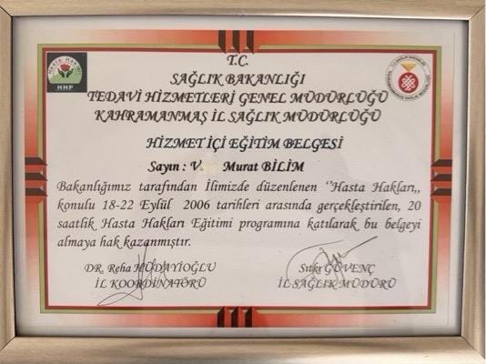 Sağlık Bakanlığı Hizmet İçi Eğitim Belgesi — TC Sağlık Bakanlığı Kahramanmaraş İl Sağlık Müdürlüğü